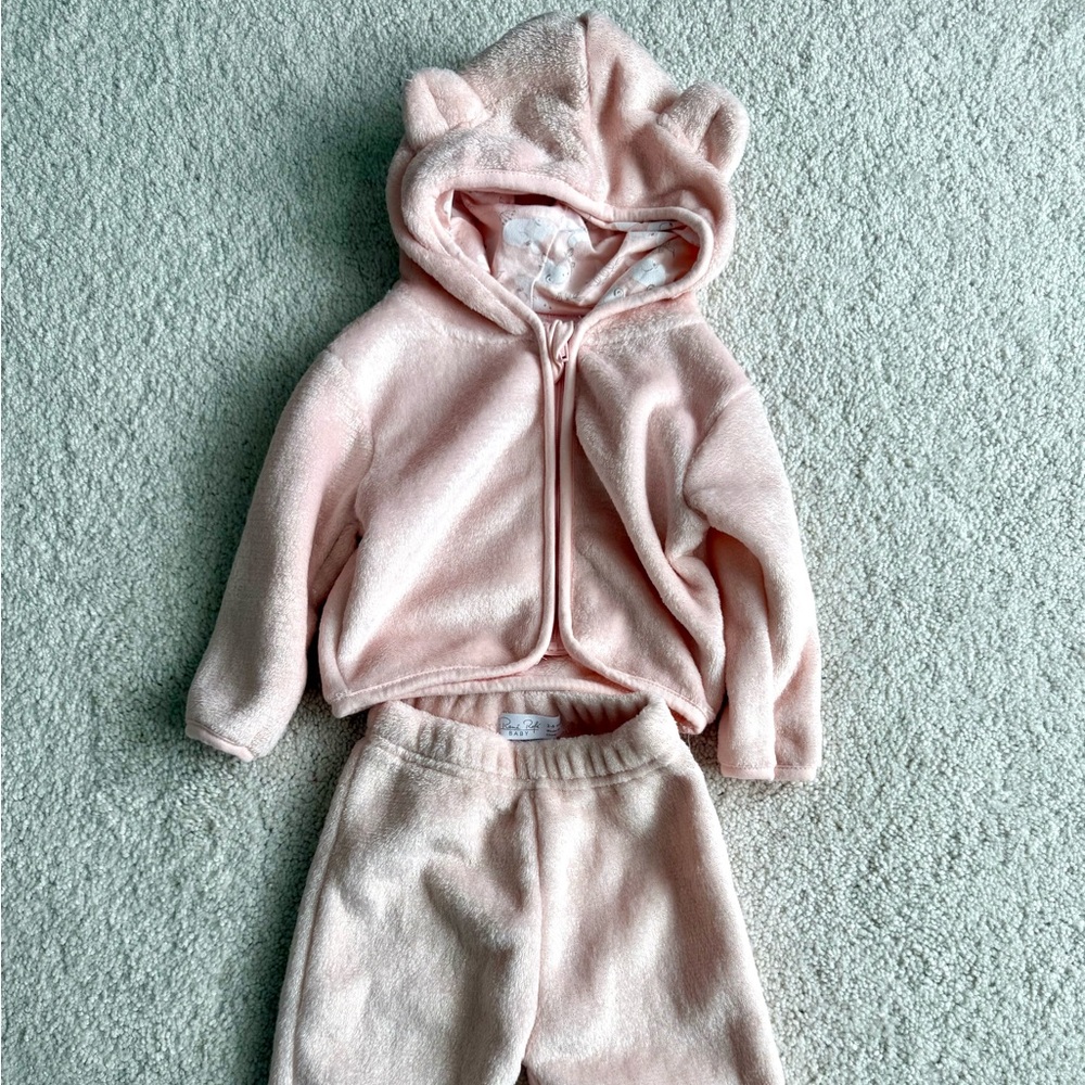 Plush Pink Baby Girl Fleece Joggers & Bear Sweater